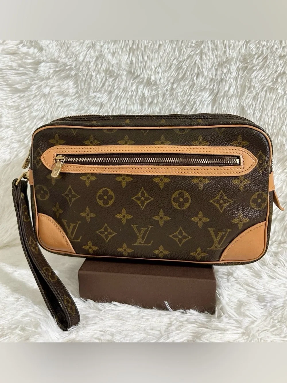 Vintage LOUIS VUITTON Monogram Marly Dragonne GM Clutch Bag  Brown Authentic